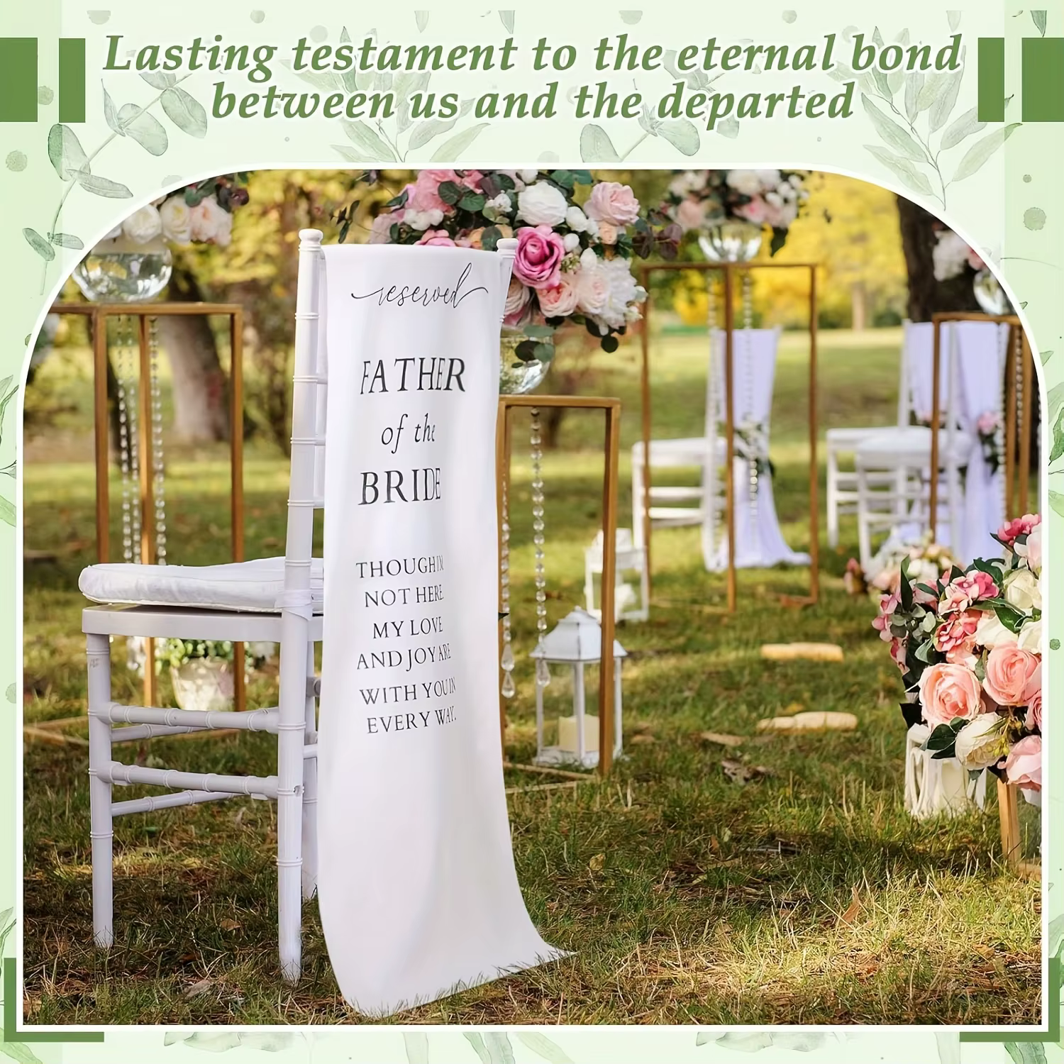 Bannière de signe de chaise réservée commémorative de mariage du père de la mariée dans une mémoire d'amour des Parents