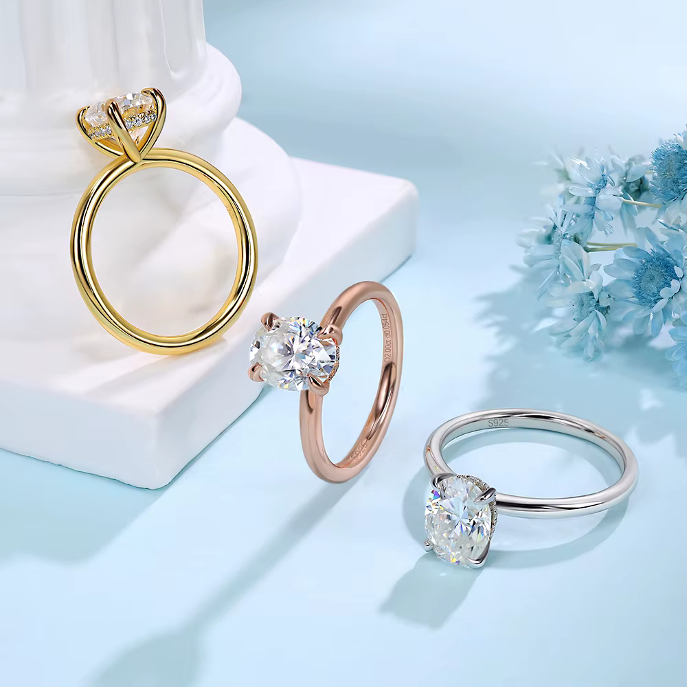 1/2/3ct Solitaire Moissanite bague de fiançailles pour les femmes 925 en argent Sterling alliance or/or Rose