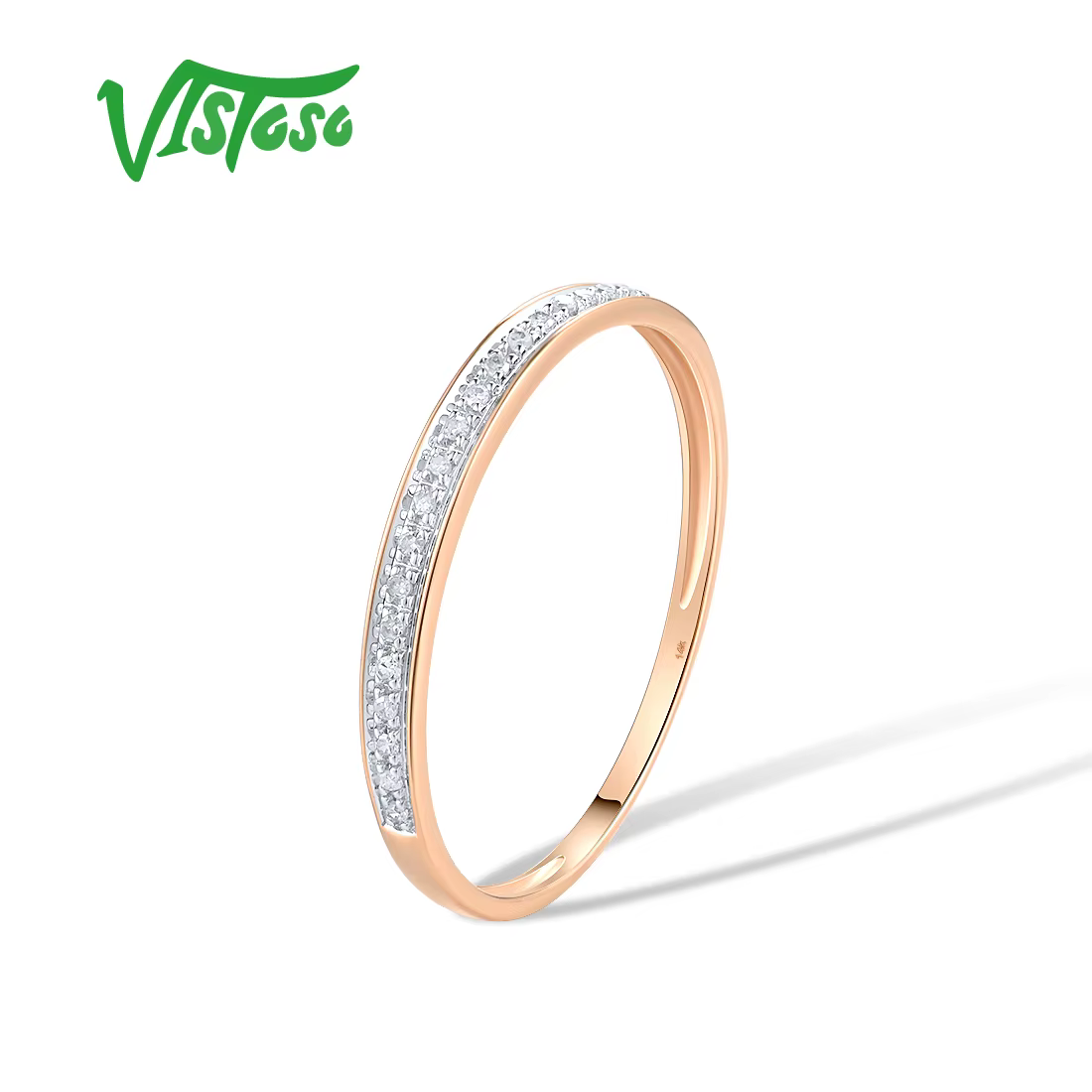 VISTOSO véritable 14 K blanc/jaune/Rose anneaux en or pour dame brillant diamant fiançailles anniversaire Simple Style éternel bijoux fins