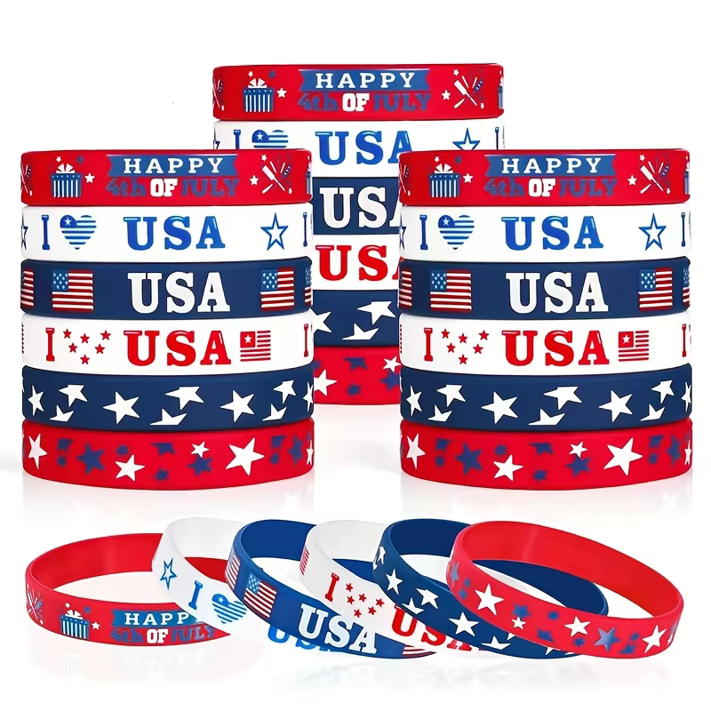 12 bracelets en caoutchouc patriotiques avec drapeau américain pour le 4 juillet
