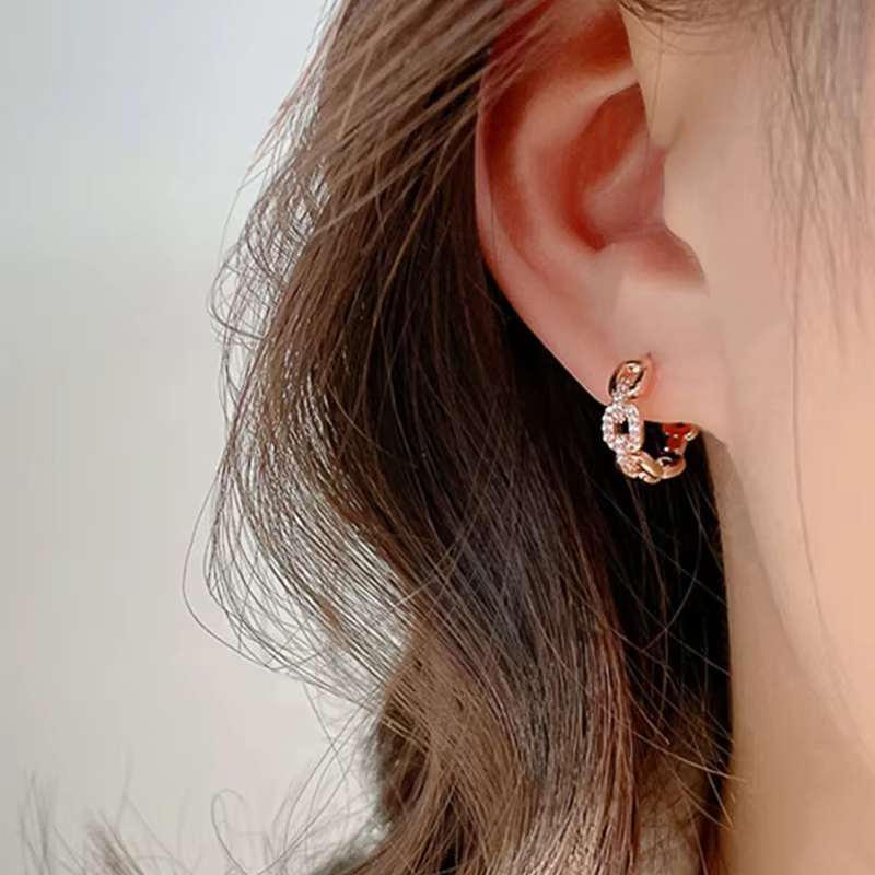 Huitan Chic Unique lien de chaîne conçu femme boucles d'oreilles brillant CZ couleur or Rose