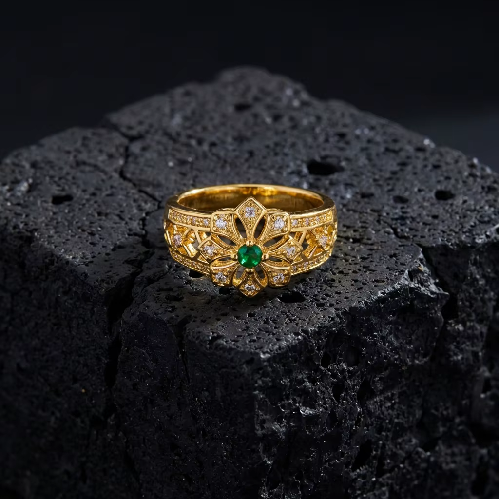 Bague Vintage en Laiton Creux à Motifs Floraux pour Femme