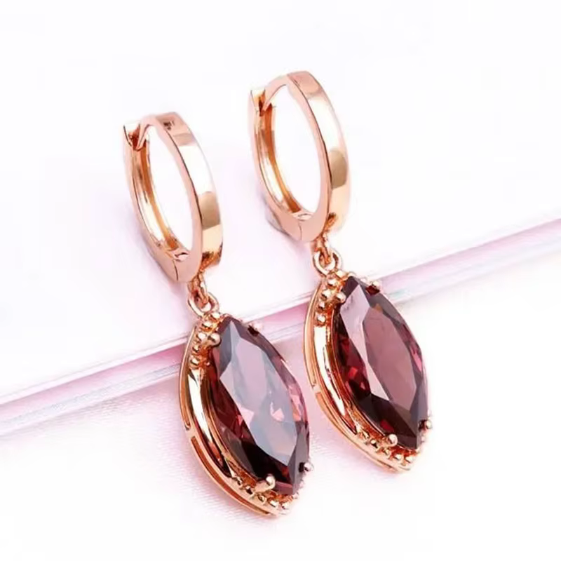 585 violet plaqué or 14K or rose nouvelle forme de Marquise boucles d'oreilles en pierres précieuses roses pour les femmes exquis doux simple bijoux de mode