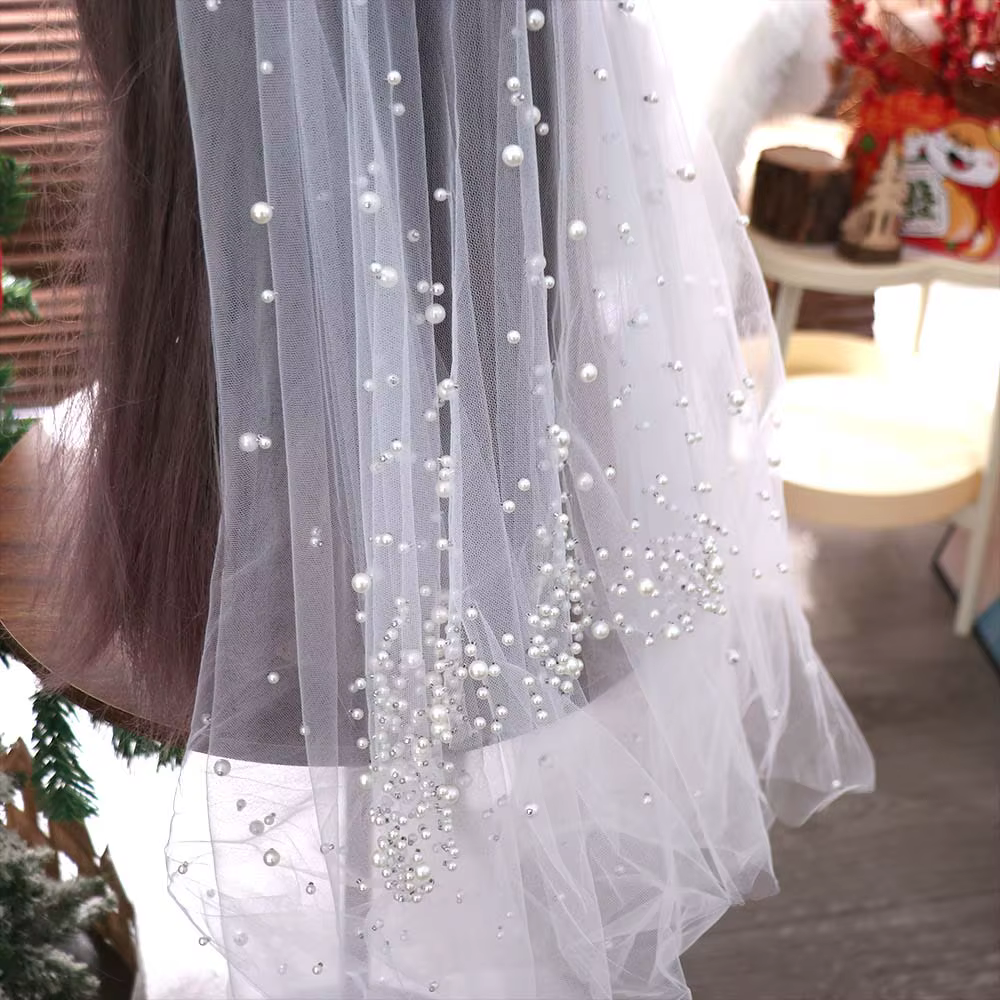 Voile de mariée en tulle perlé de 130 cm