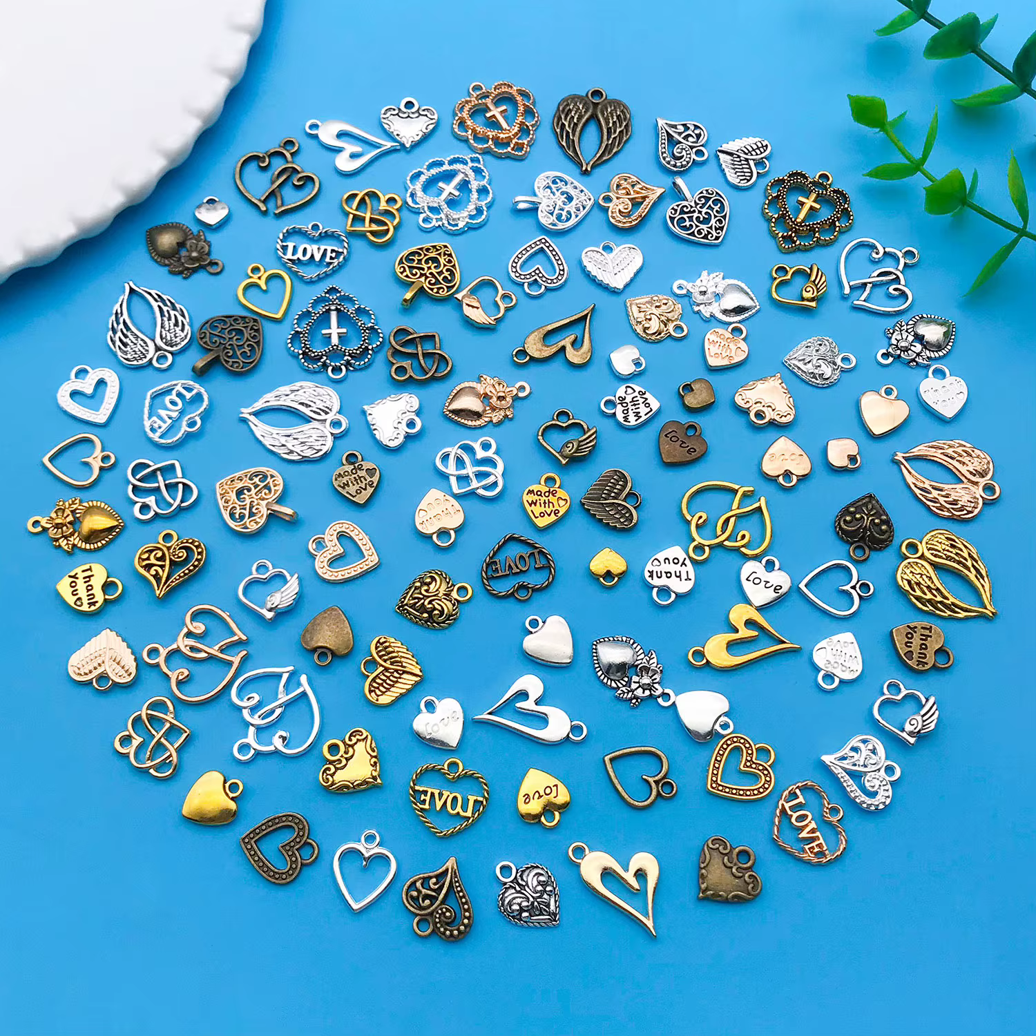 Lot de 20/100 pièces de cœurs mixtes en alliage de zinc