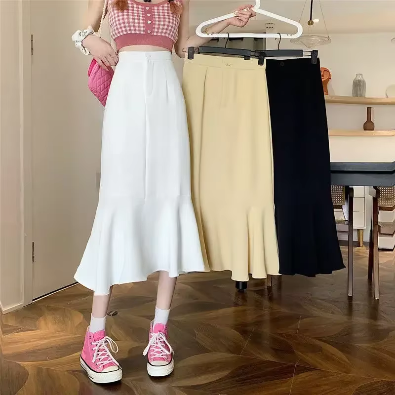 Jupe sirène à volants taille haute pour femmes