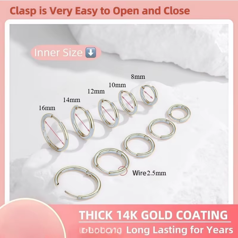 5 paires de boucles d'oreilles Huggie créoles plaquées or 14 carats pour femmes