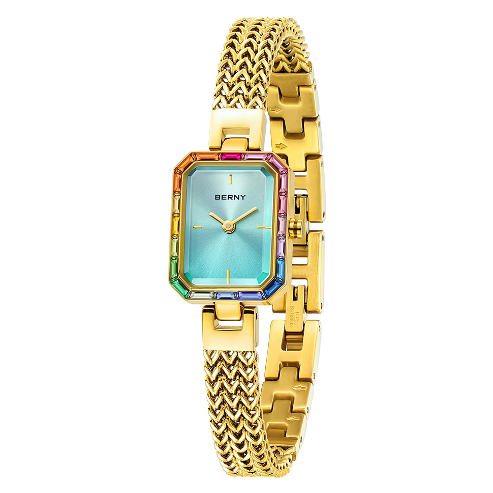 BERNY or montre pour femme bijoux montre-Bracelet de luxe coloré pierre Bracelet ensemble Quartz minimaliste multicolore petites dames montres