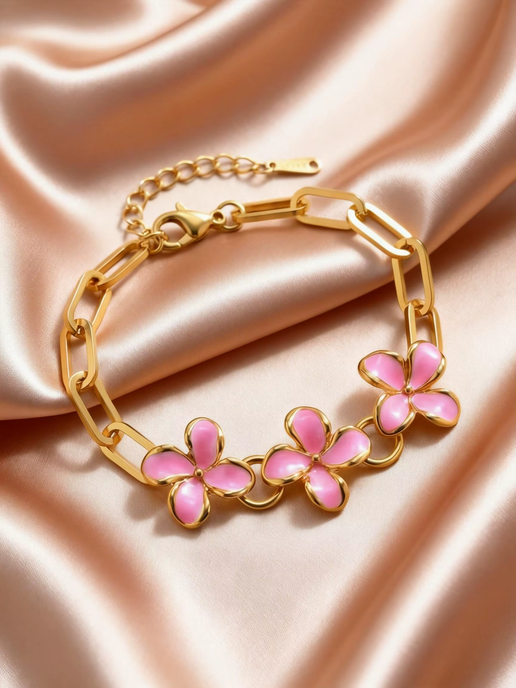 Bracelet Fleur Rose Émaillée Tendance pour Femme