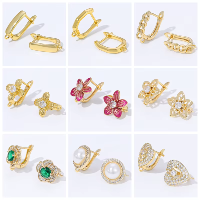 Fixations pour boucles d'oreilles en laiton plaqué or 18 carats