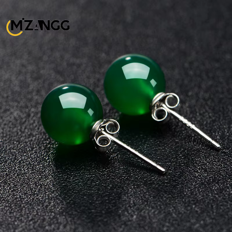 Boucles d'oreilles longues en argent S925 naturel incrusté de calcédoine