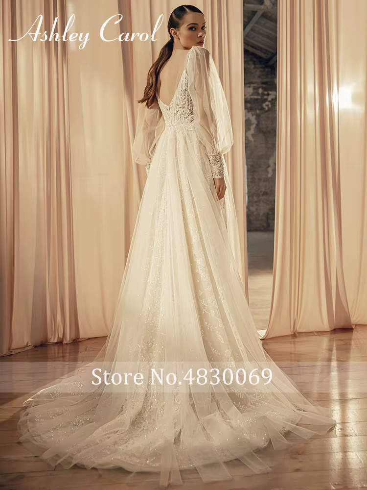 Ashley Carol-Robe de mariée en dentelle avec appliques de perles