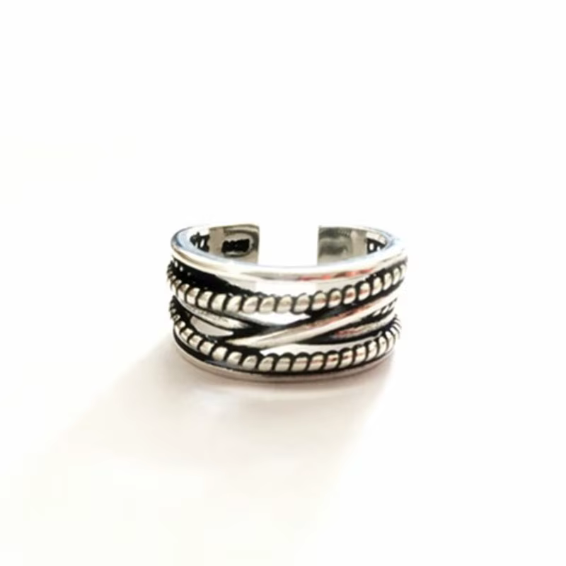 Nouveau Bijoux rétro enroulement torsadé en argent thaïlandais multicouche 925