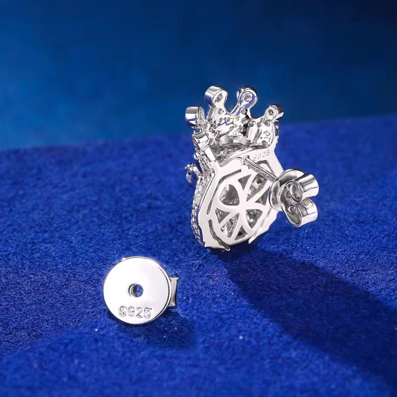 Boucles d'oreilles Hip Hop roi Lion en argent Sterling 925 véritable plaqué Rhodium, couronne de Moissanite glacée, bijoux cadeaux pour hommes