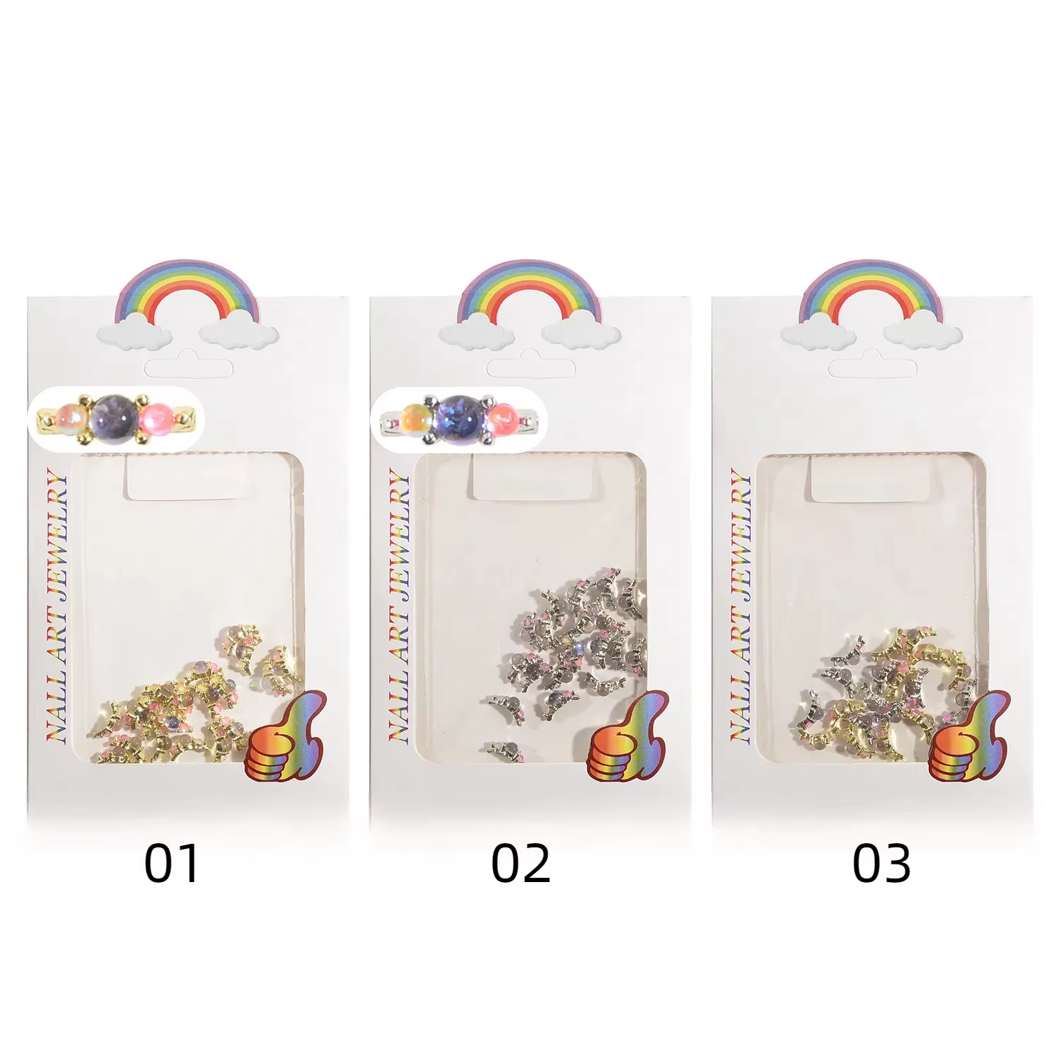Anneaux de pierres précieuses aurore colorés tendance