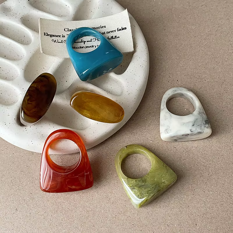 Bague en mélange de résine irrégulière de style bohème rétro 1 pièce pour femmes