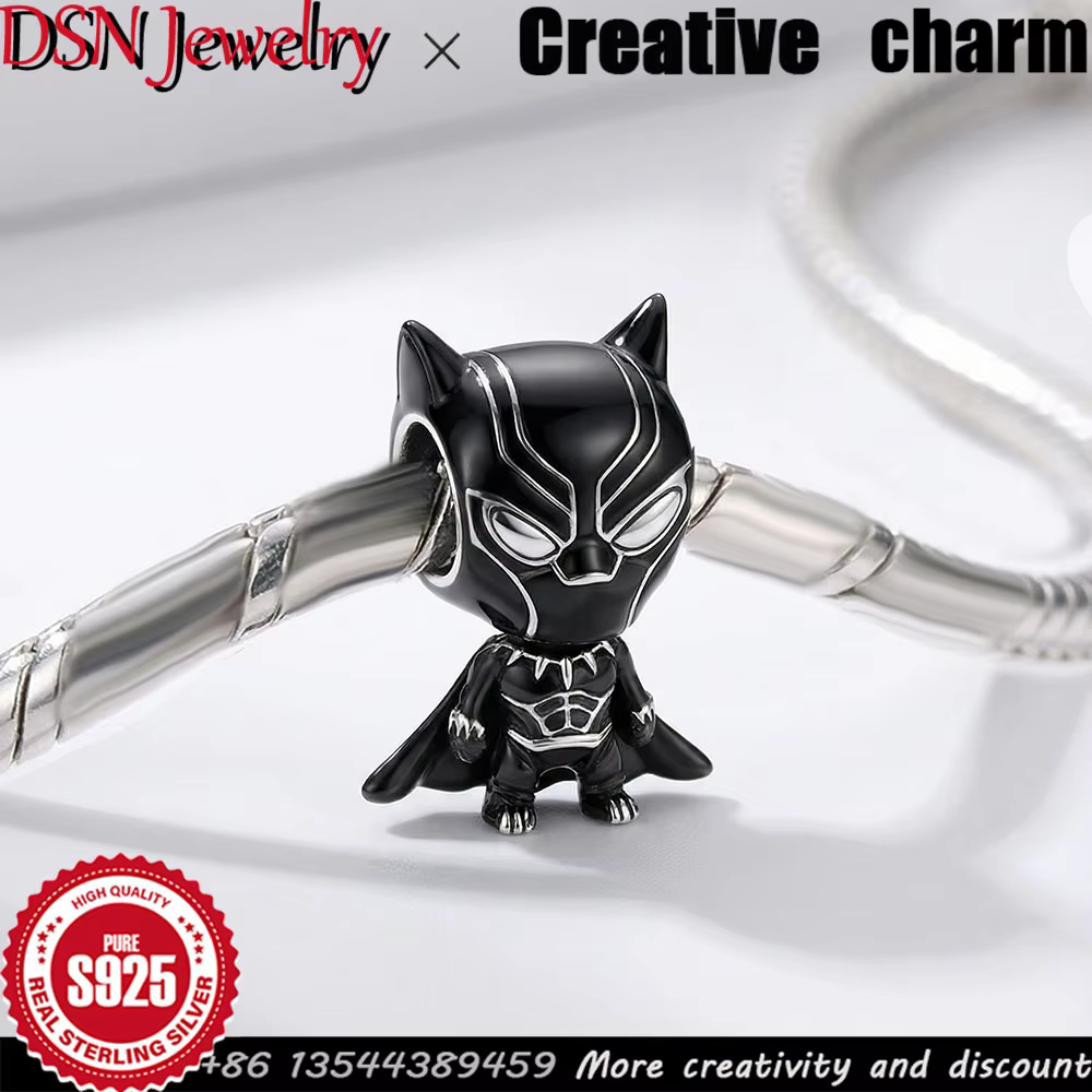 Breloque Super-héros en Émail Noir Argent S925 DSN Jewelry