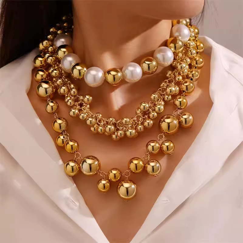 Mode ronde CCB grande boule perle chaîne collier court élégant Imitation