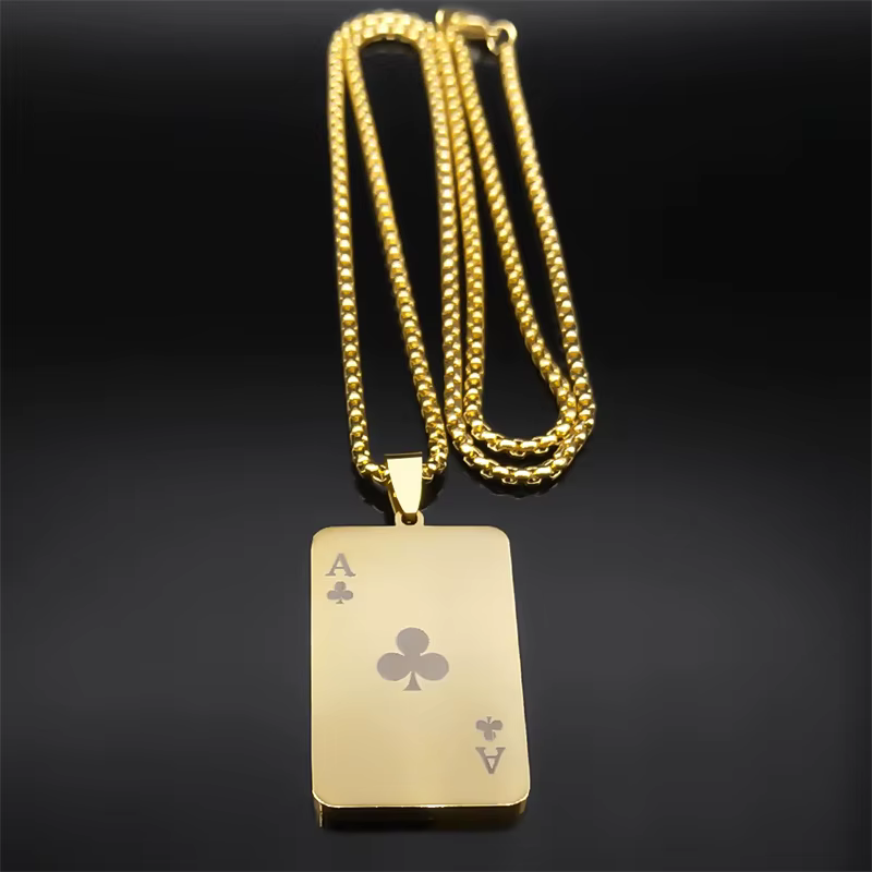 Punk Poker Fleur de Prunier Un Pendentif Collier pour Femmes/Hommes En Acier Inoxydable Or Document Hip Hop Carte À Jouer JOJewelry NZZZ130-2