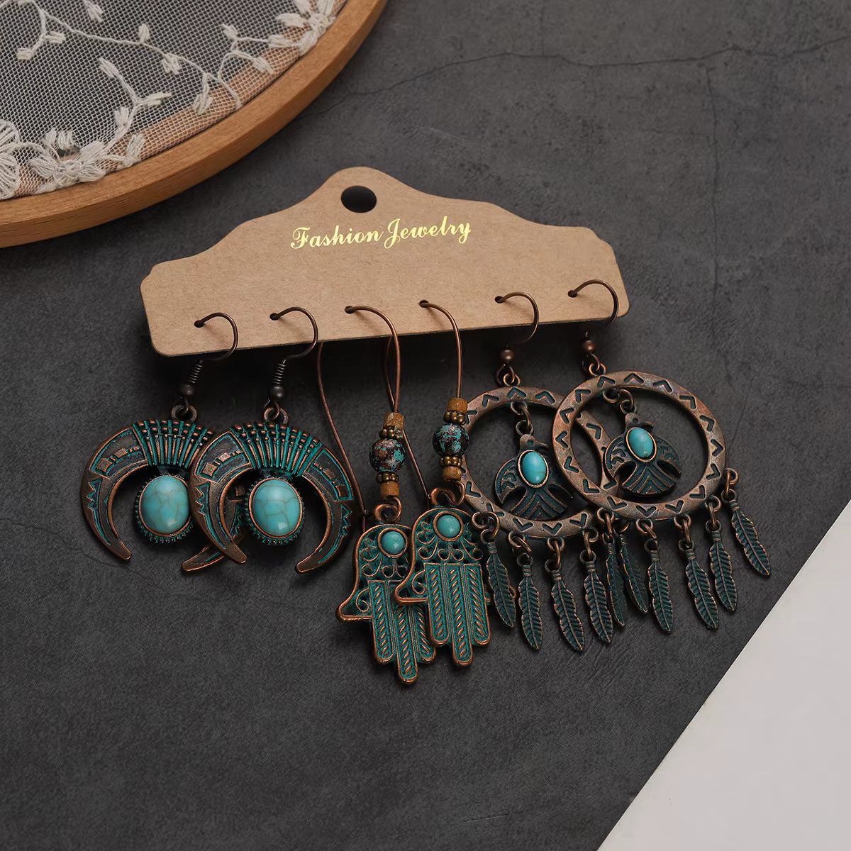 Vintage 2024 boucles d'oreilles ensembles Pendientes ethnique Bronze géométrique Triangle rond pendentif