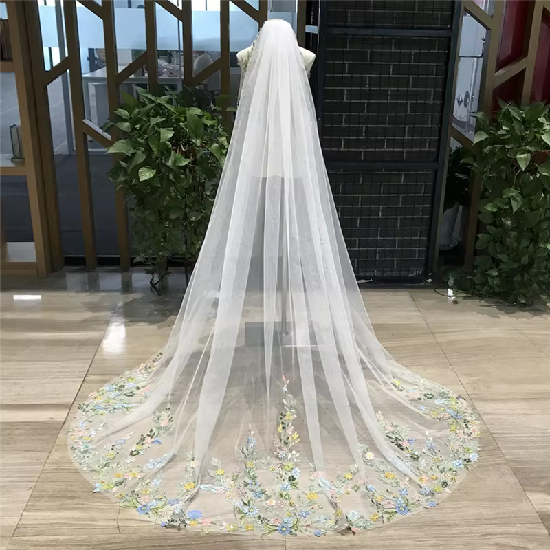 Voile de mariage à fleurs colorées