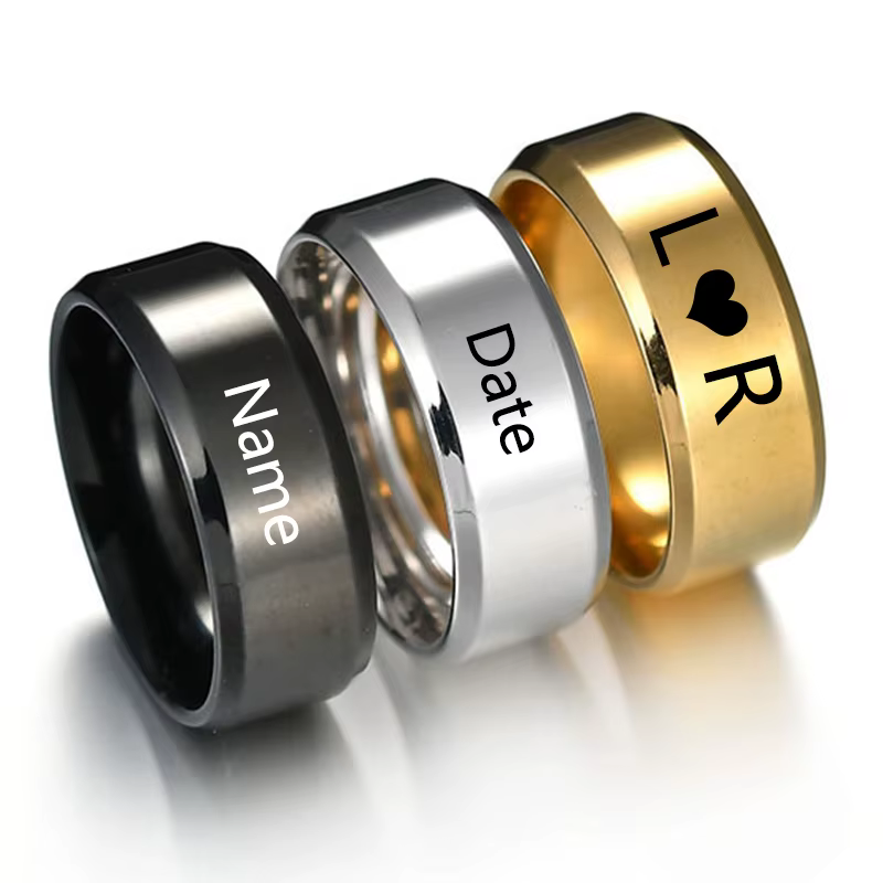 Bague personnalisée en titane gravé en acier inoxydable