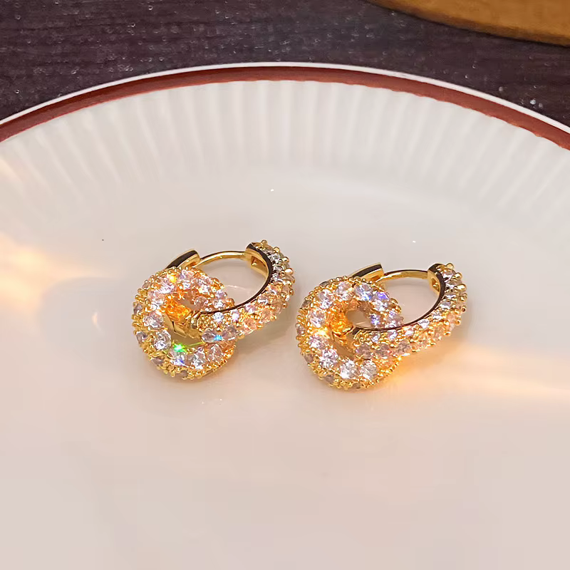 2025 corée nouveau design bijoux de mode 14K plaqué or rond zircon pendentif boucles d'oreilles élégant femmes accessoires de travail quotidien