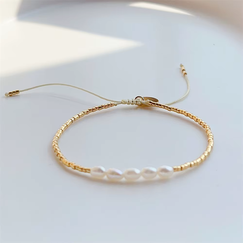 KKBEAD Bracelets de perles naturelles pour femmes cadeau couleur or