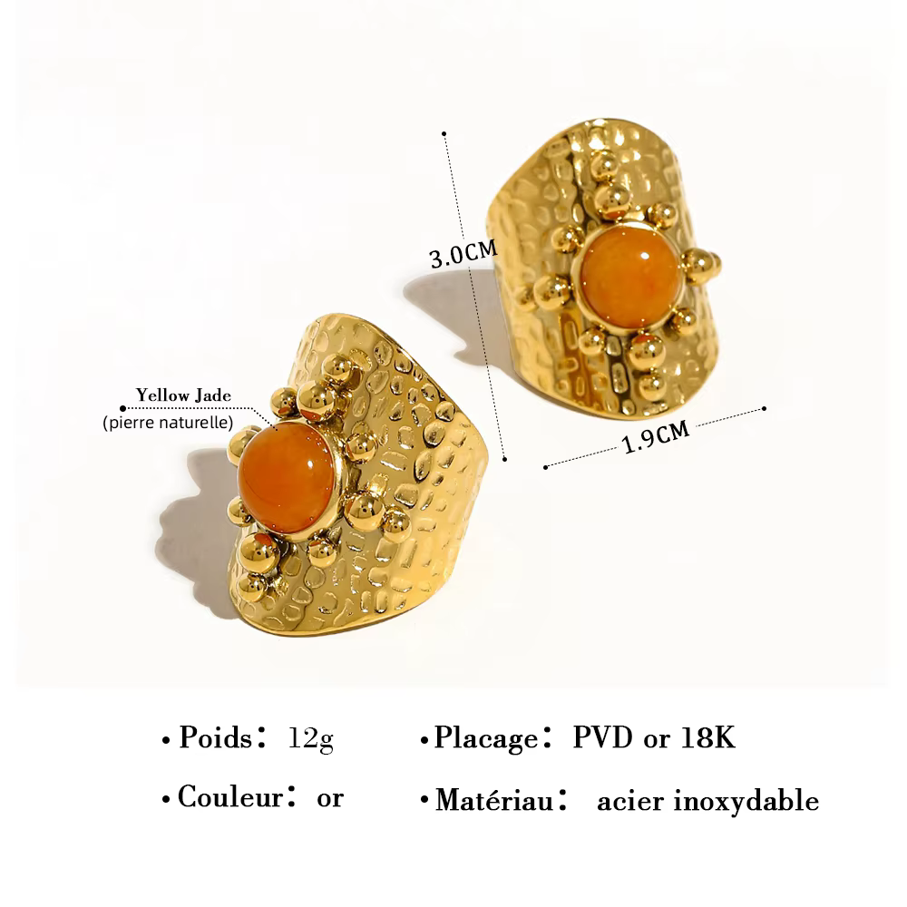 YACHAN 18K plaqué or inoxydable femmes large anneau luxe Pierre orange texture métallique bijoux esthétiques de mode