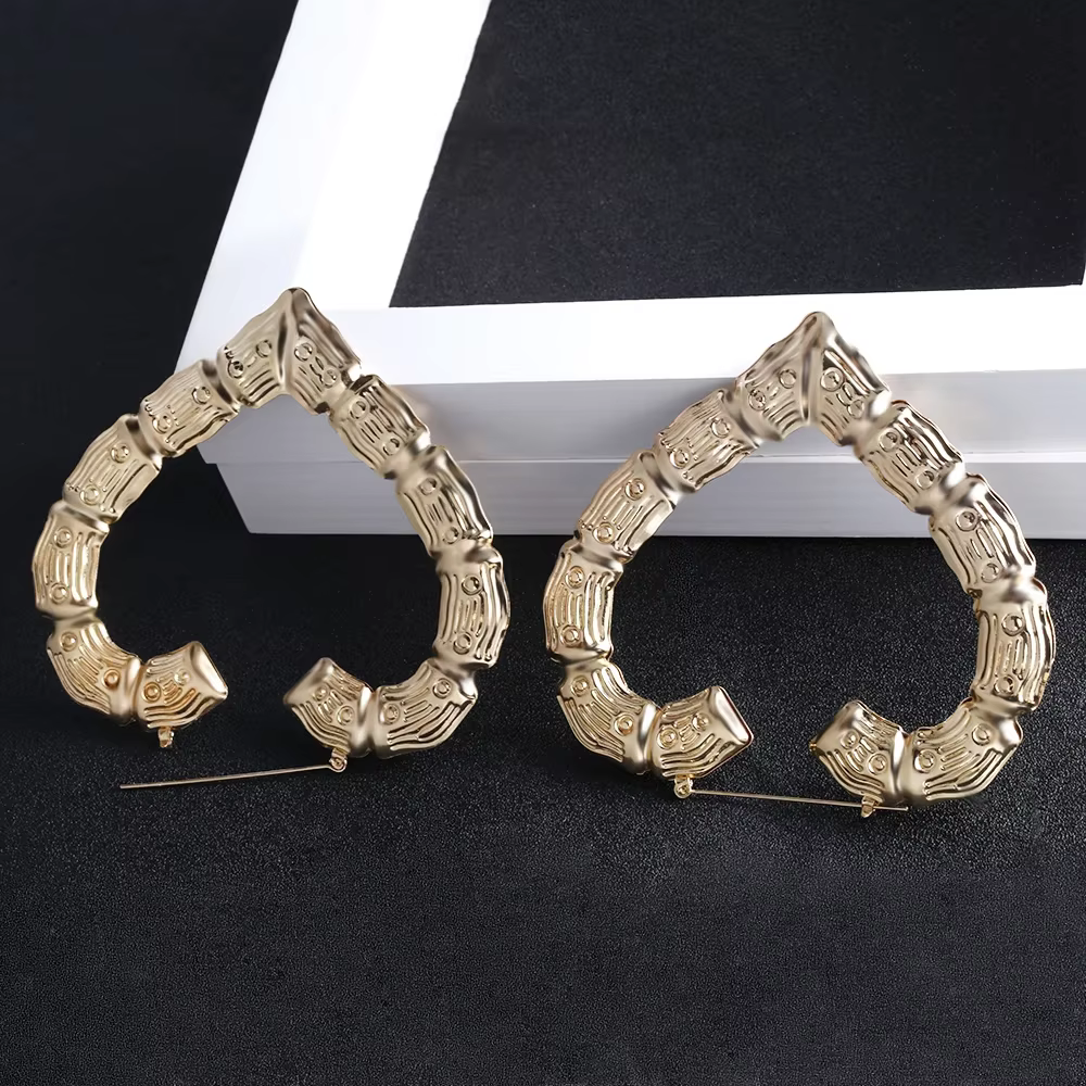 Grandes Boucles d'Oreilles en Forme de Cœur en Bambou