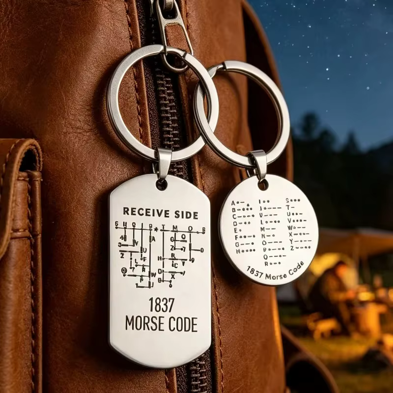 Porte-clés double face en acier inoxydable avec code Morse pour chien