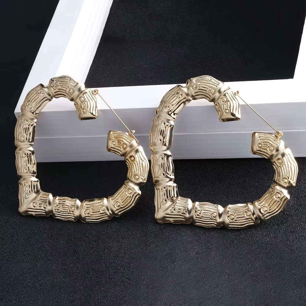 Grandes Boucles d'Oreilles en Forme de Cœur en Bambou