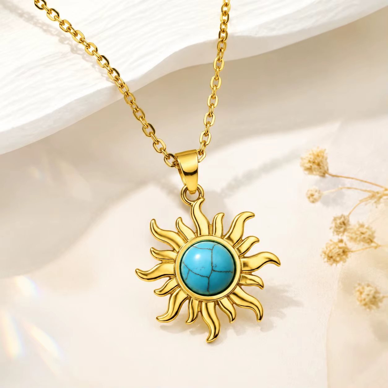 Collier de luxe en acier inoxydable motif tournesol