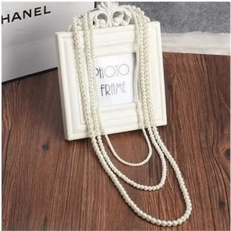 SHMIK Collier long multicouche élégant pour femme avec perles et camélias