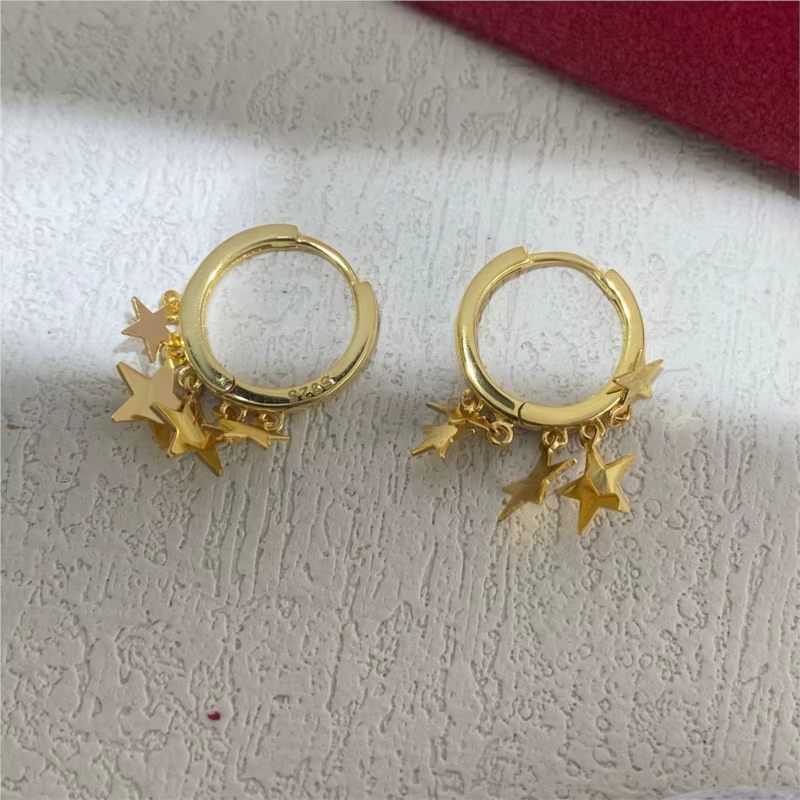 Boucles d'oreilles pendantes à pampilles étoiles plaquées or 18 carats pour femmes