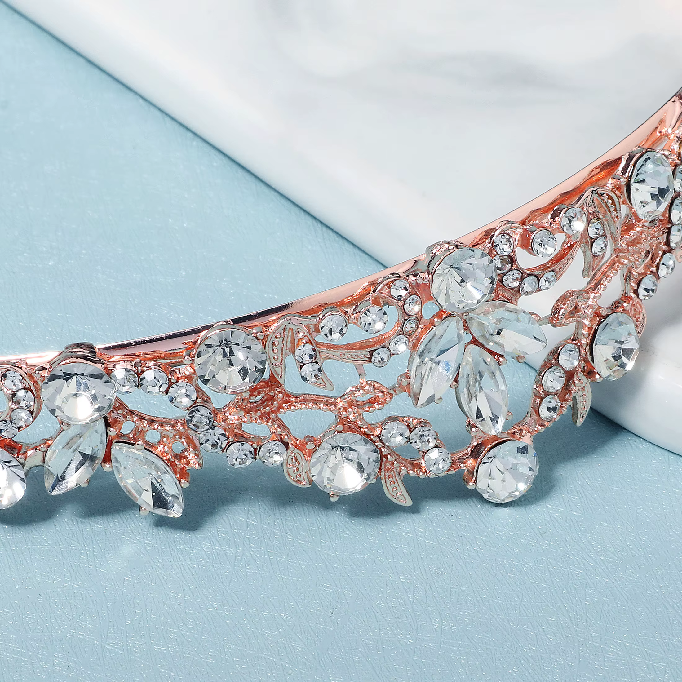 Diadème de Mariage en Cristal Or Rose