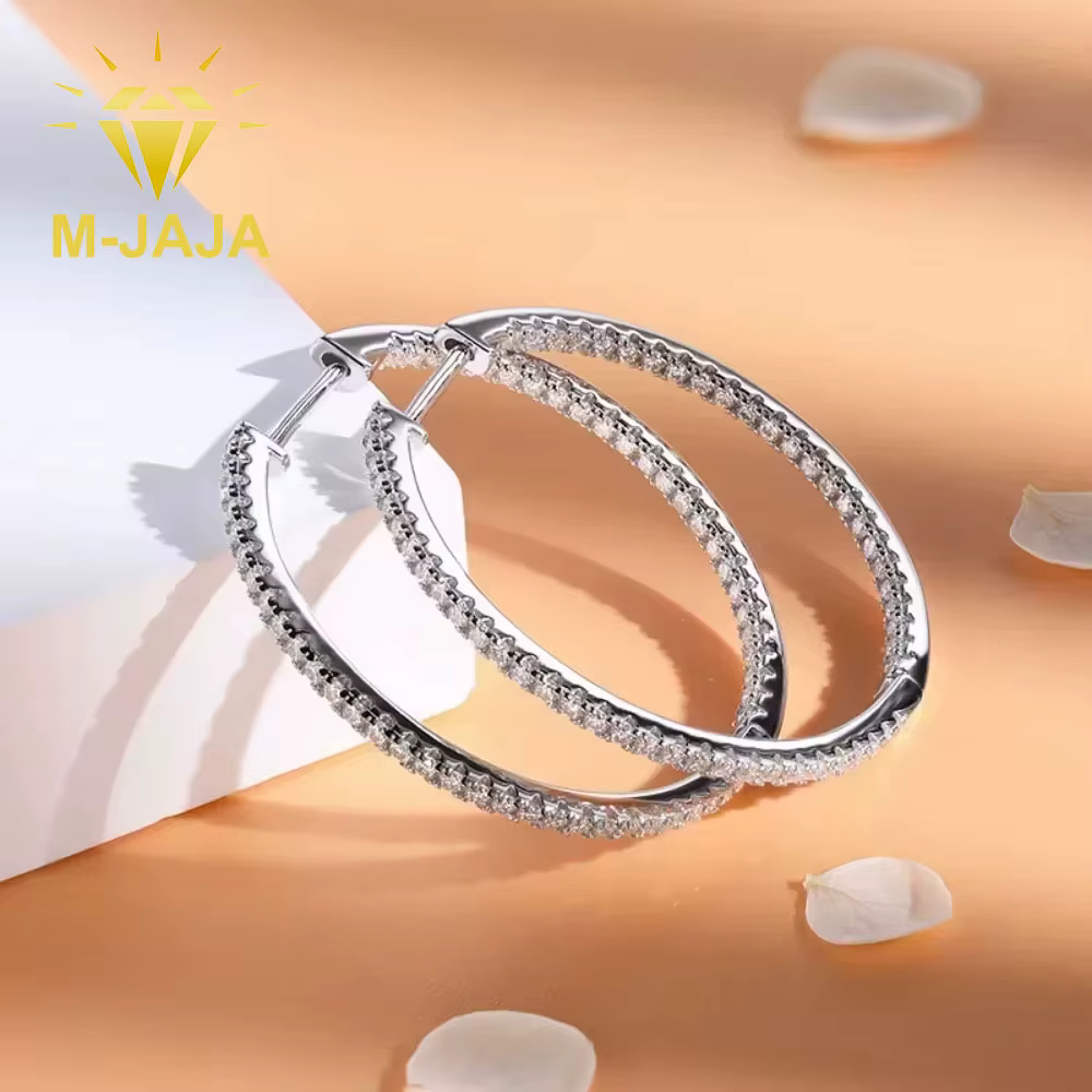 M-JAJA véritable Moissanite diamant boucles d'oreilles 18K plaqué or blanc 925 en argent Sterling