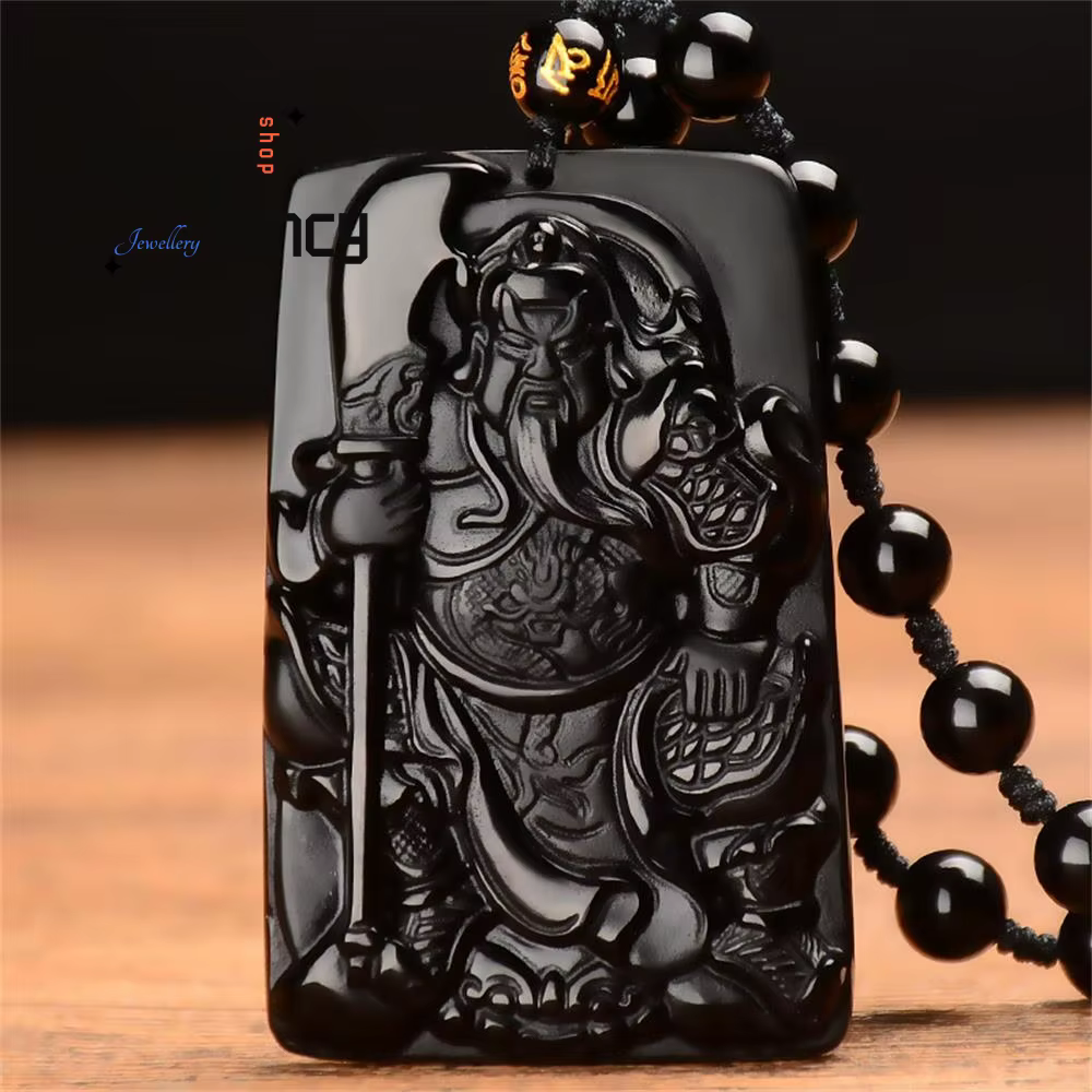 Obsidienne naturelle "domineering" dieu martial de la richesse Guan Gong pendentif mascottes exquises bijoux de mode populaires cadeaux de vacances