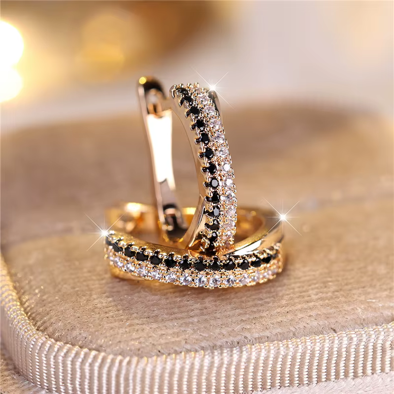 Boucles d'oreilles de luxe en pierre de Zircon noir et blanc pour femmes