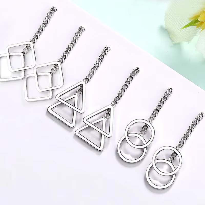 Gemoétrique rond carré boucles d'oreilles pour femmes 925 en argent Sterling