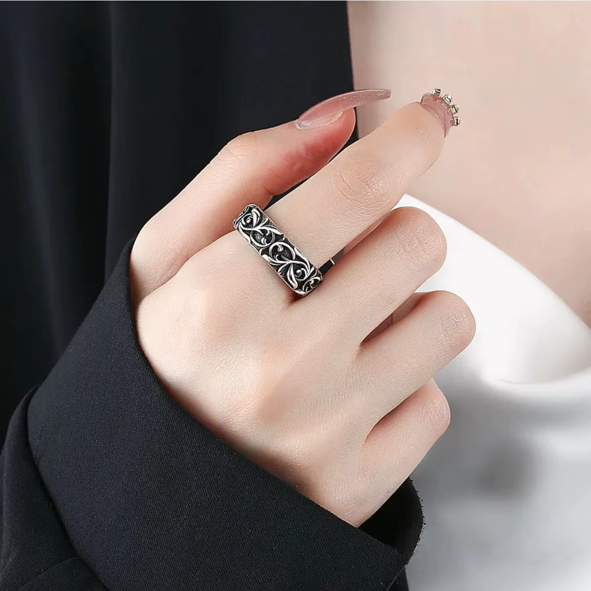 Bague Unisexe Éternelle en Argent Style Punk Gothique Vintage Ouverte Faite à la Main Bijoux de Créateur pour Hommes et Femmes