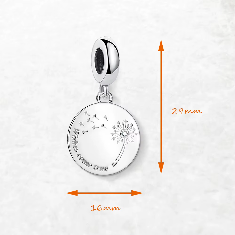 Dandelion souhaite venez vrai pendentif balancent breloque femmes bijoux fins cadeau à la mode en argent Sterling 925 véritable