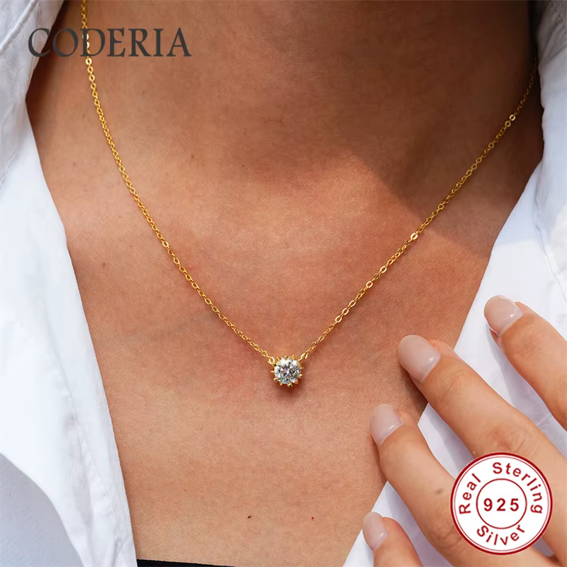 Pendentif en diamant de laboratoire en argent S925 plaqué or 18 carats