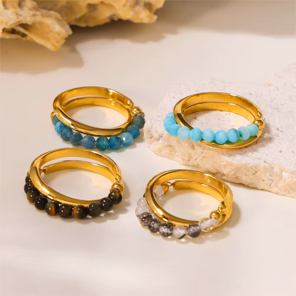 Bague en perles de pierre naturelle pour femme