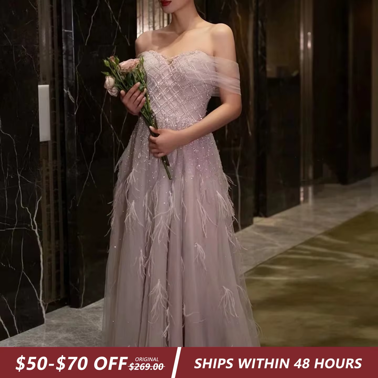 Sharon Said-Robe de Soirée Luxueuse Rose en Plumes pour Femme
