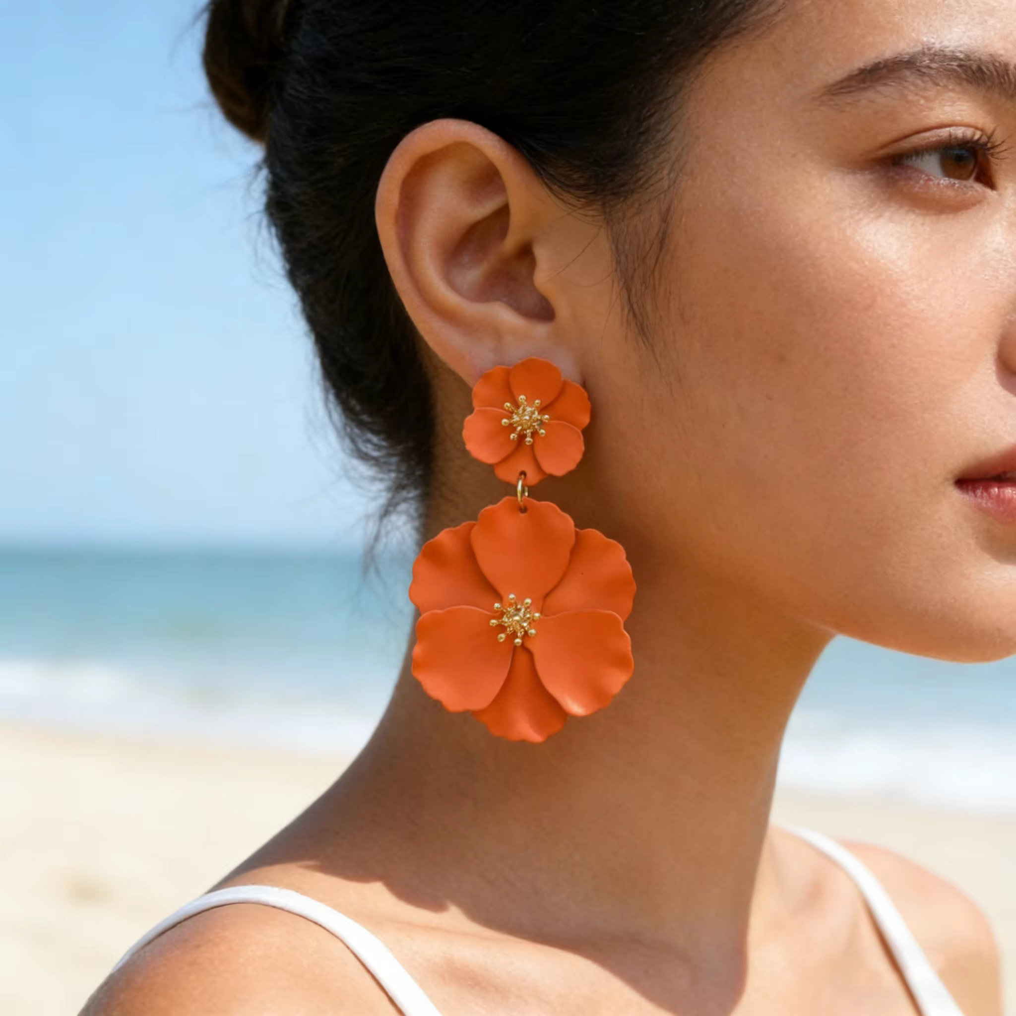 Boucles d'oreilles pendantes à fleurs multiples exagérées