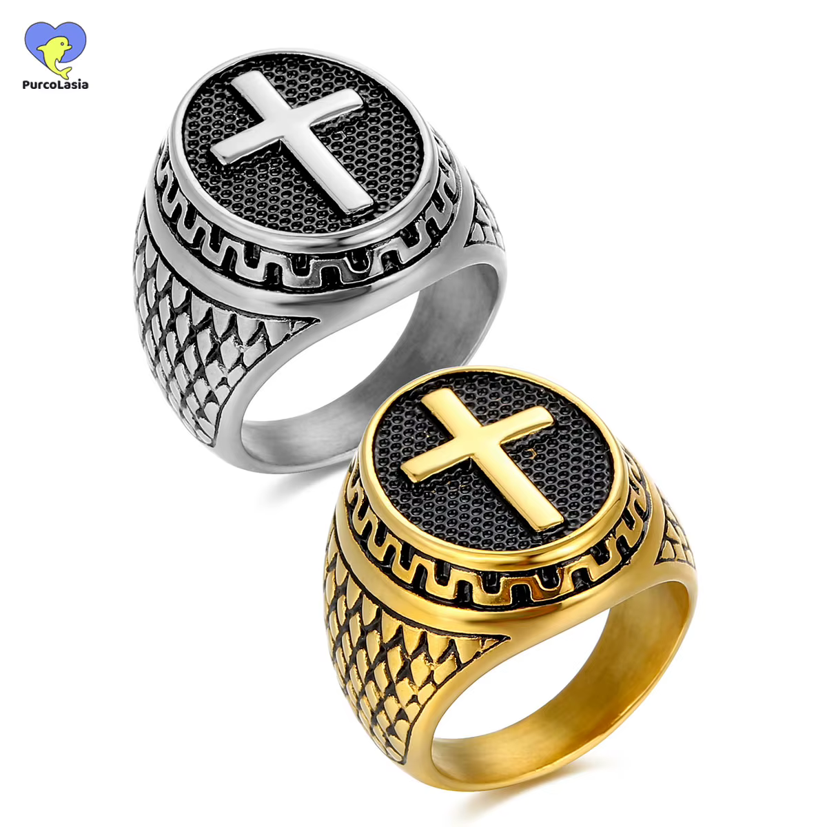 Purcolasia – bague en acier inoxydable pour hommes