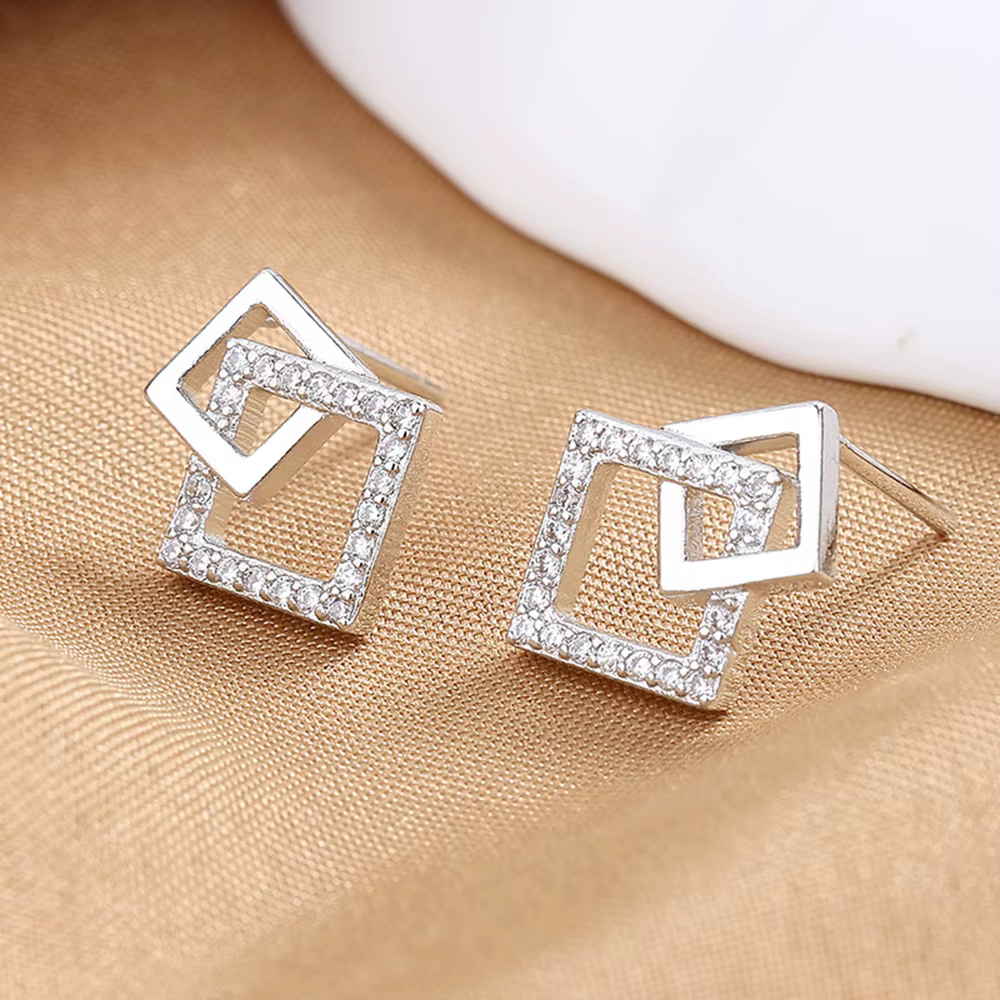 YLMyself 925 boucles d'oreilles carrées en argent pour femmes pavé CZ géométrique mode coréenne bureau dame bijoux