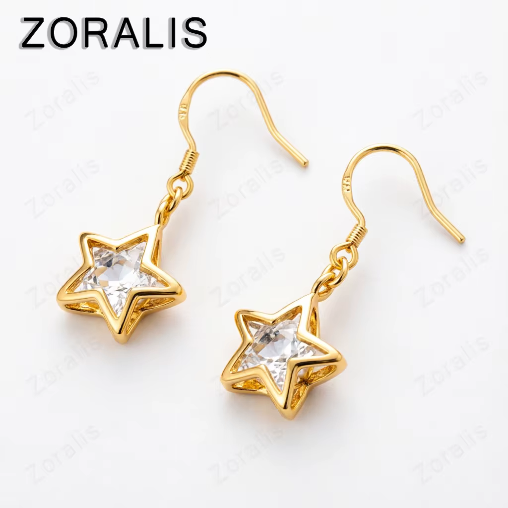 Boucles d'oreilles classiques en or 18 carats avec cristal en forme d'étoile pour femme