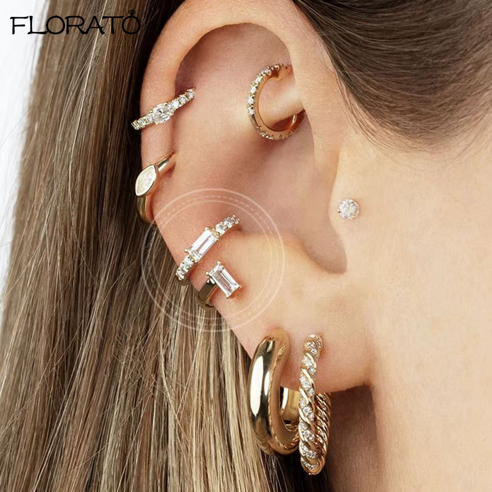 Réinitialisation d'oreille en cristal de serpentin de style minimaliste pour dames
